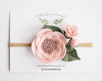 Baby Headband Rose Headband White Wool Felt Trio Rose Bouquet Headband Rose Beige