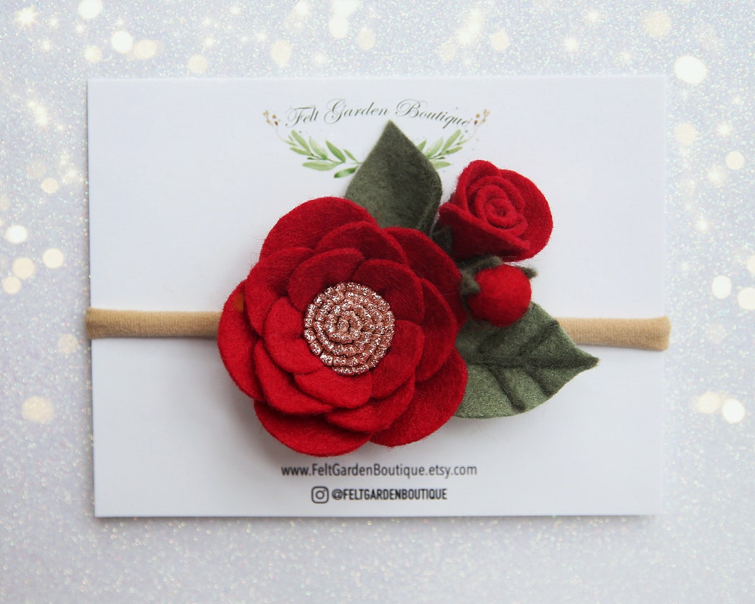 Wool Felt Red Flower Headband, Red Rose Headband, Felt Baby Headband ...