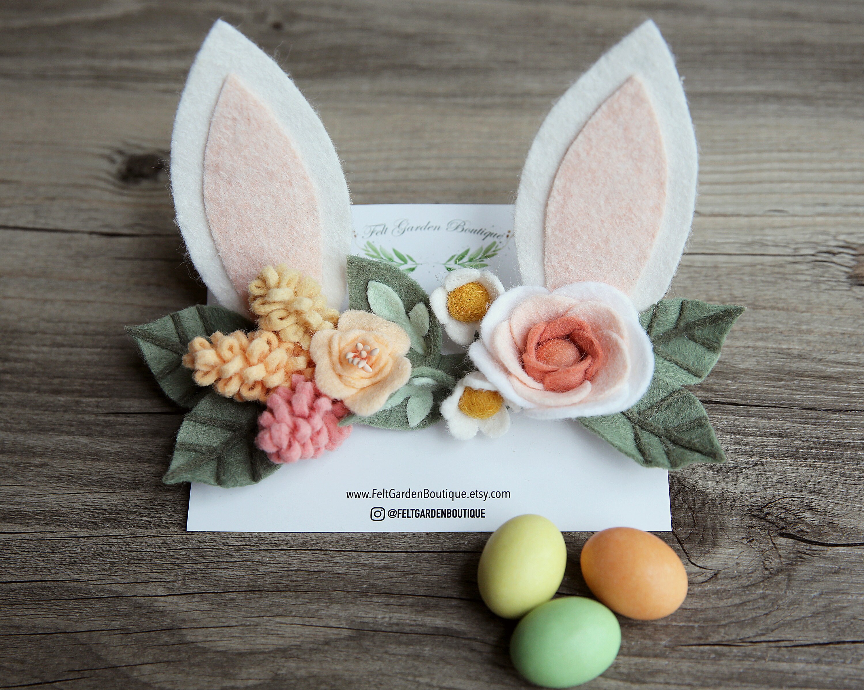 Wool Felt Bunny Ears, Flower Bunny Ears headband, felt headband, East…