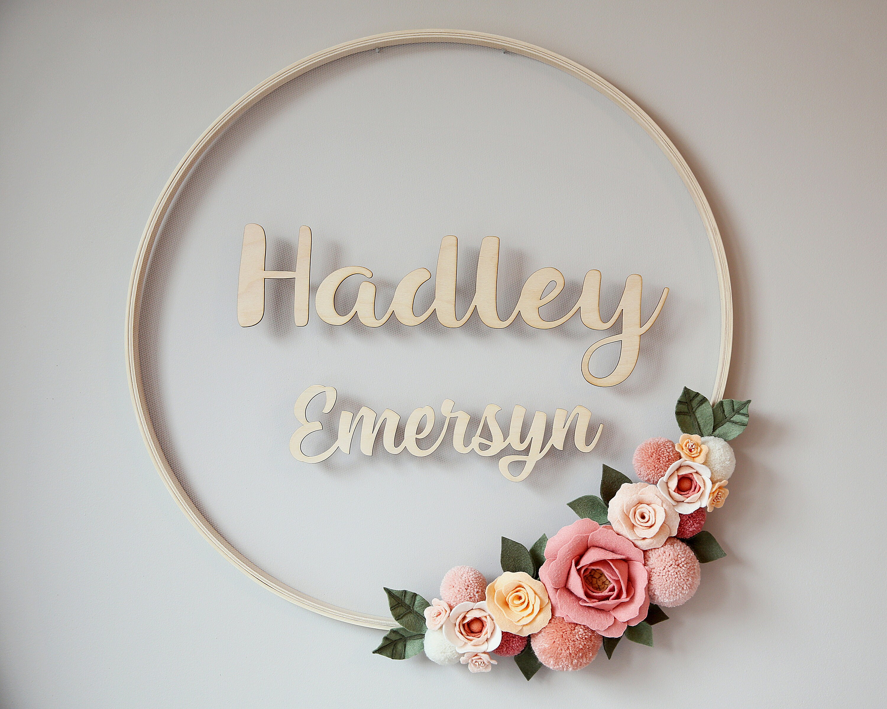 Details about / Personalised Name Hoop Circle Sign Wall Plaque Wood Nursery Flower Decor Painted