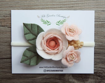 Wool Felt headband, Natural Blush Felt flower headband, Felt headband, Flower crown, Floral headband, baby headband