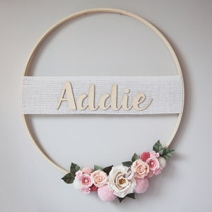 Details about / Personalised Name Hoop Circle Sign Wall Plaque Wood Nursery Flower Decor Painted