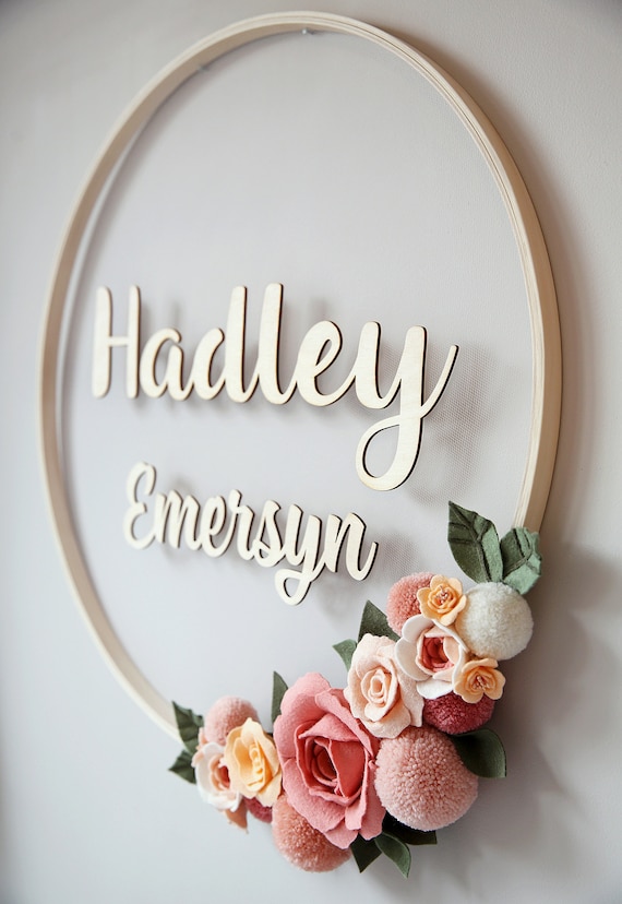 Details about / Personalised Name Hoop Circle Sign Wall Plaque Wood Nursery Flower Decor Painted