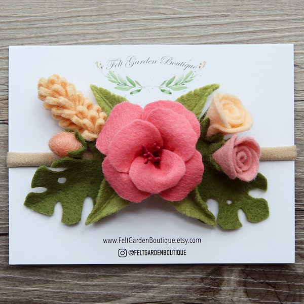 Felt Tropical Flowers Headband, Tropical Crown, felt headband, floral headband, flower crown, wool felt headband, baby headband