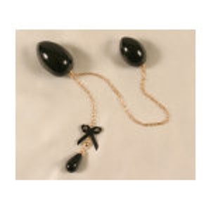 Insertable Black Double Penetrating Eggs with Gold Chain and Bow image 2