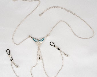 Women's Silver Mermaid Tail Necklace Breast Nipple Chain Exotic Adult Body Jewelry