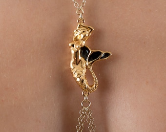 Women's Gold Mermaid Song Breast Double Chain Tail Necklace Breast Nipple Chain Exotic Adult Body Jewelry
