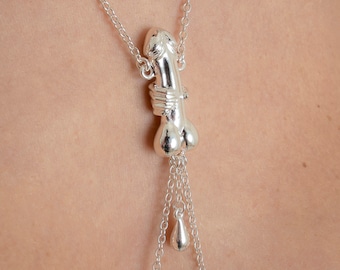 Women's Silver Penis Necklace Breast Nipple Chain Exotic Adult Body Jewelry