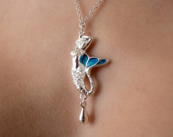 Silver Mermaid Pendant Necklace Jewelry Teardrop