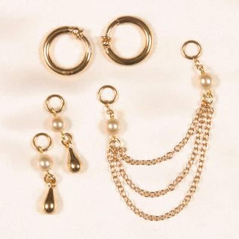 3 in 1 white pearl and Gold non-piercing labia rings in a gift box 
