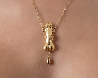 Gold Penis Pendant Necklace Jewelry Dildo