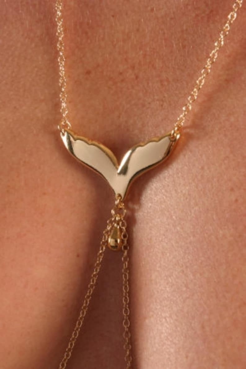 Pendant and Tear Drop Nipple Pendants in Gold Gull Wing Necklace with Nipple Chain