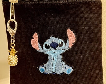 Stitch Crossbody Phone Bag: Black Canvas Sling with Pineapple Charm