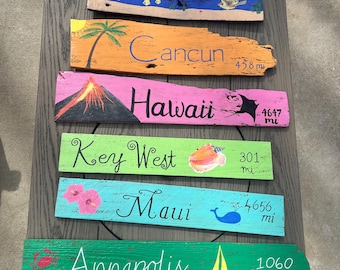Custom Hand-Painted Destination Sign: Reclaimed Wood Tiki Bar Decor