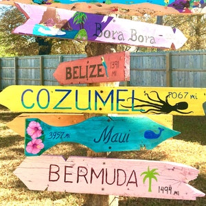 Custom hand-painted Destination wood signs for pool, patio, bar, game room, home decor, nautical, tiki bar, vacation, directional, tropical
