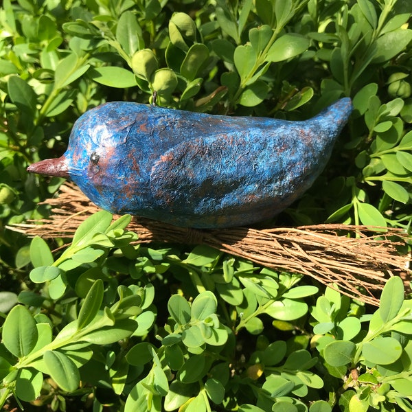 Oiseau bleu, oiseau bleu mobile, oiseau en papier mâché, oiseau Tenture murale, oiseau art papier mâché, sculpture d'oiseau,