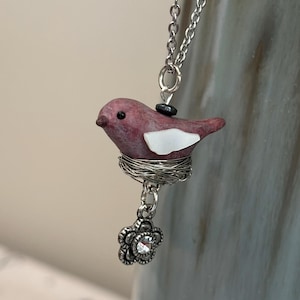 handmade nesting bird necklace