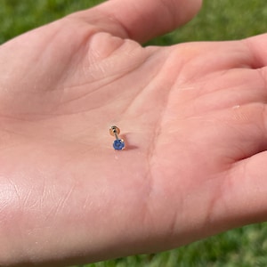 Treadless Push In Tragus Cartlige 16G Or 18G 3mm Genuine Blue Sapphire 14K Yellow Solid Gold