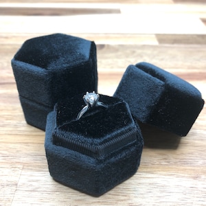 Hexagon Velvet Ring Box Double Slots For Photos wedding Keepsake Flatlay