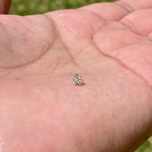May include: A small gold nose ring with three clear cubic zirconia stones.