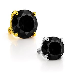 14K massivt guld svart diamant dermal topp 3 mm naturlig piercingsmycke