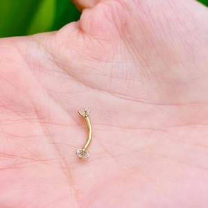 14k Gold Curved barbell 16G 3mm Natural Diamonds for Tragus Rook Daith Earring Eyebrows Piercing Jewelry
