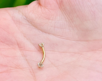 14k Gold Curved Barbell 16G 3mm Natural Diamonds for Tragus Rook