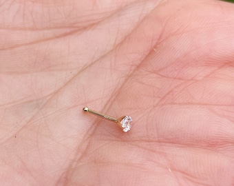 Nose Stud 20g 2mm-3mm With Round Natural Diamond 14K Solid Rose Gold