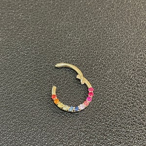 Rainbow Septum Ring Clicker Daith Hoop With Natural Sapphire 14k Gold Rook Tragus Jewelry