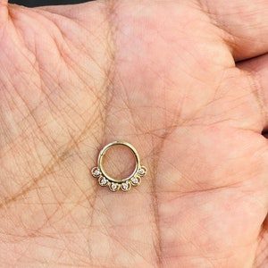 Hinged Septum Clicker Daith Hoop With 6 Natural Diamonds 14k Gold Rook Tragus Rook
