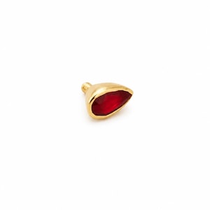 14K Gold Pear Shape Red Ruby Dermal Top Bezel Set Piercing Surface Jewelry
