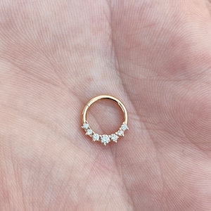 Graduation Septum Clicker Daith Hoop With 7 Natural Diamonds 14k Gold Piercing Jewelry Rook Tragus Jewelry