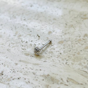 14k White Gold Nose Stud 20g Genuine Round Diamond Solid Gold Nose Pin