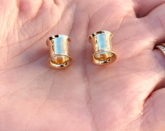 18K Gold Double Flared Tunnel Ear Gauges Flesh Tunnles Hypoallergenic