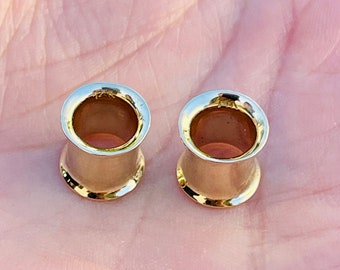 14K Solid Gold Double Flared Tunnel Ear Gauges Flesh Tunnles