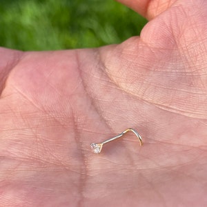 Nose Ring Screw 22g With 3mm Round Natural Diamond 14K Solid Yellow Gold