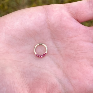 Rubies Septum Ring Graduation Clicker Daith Helix Conch Rook Piercing Jewrly 14k Solid Gold