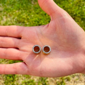 Double Flared  14k Solid Gold Ear Plugs Gauges Flesh Tunnels With Genuine Diamonds