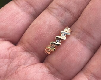 14k Gold Wave and Diamonds Belly Button Ring Navel Ring Clicker Solid Gold Piercing Jewely