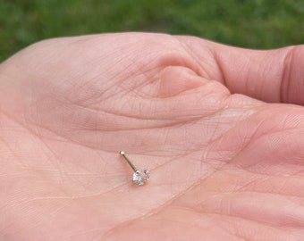 3.5mm Genuine Diamond Nose Ring Bone Stud 14K Solid Yellow Gold 20 Gauge