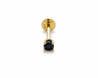 Black Diamond 3mm 14K Flat Back Gold Labret Stud Internally Threaded 18G