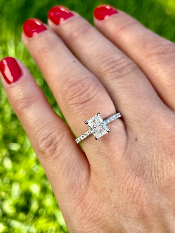 Buy Long 1.70 Carat Radiant Diamond D Color Solitaire With Accents Engagement Ring Natural Diamond Online in India Etsy
