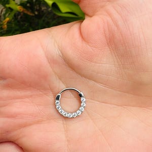 14k Gold Septum Ring Clicker Daith Helix Jewelry With 2mm Natural Diamonds Hypoallergenic