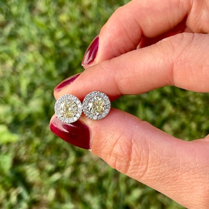 Earrings Fancy Intense Yellow Natural Diamonds Halo 2.60 Carat 14K White Gold