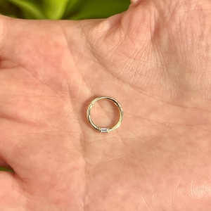 Hinged Nose Ring Septum Clicker Daith Helix Conch Rook Hoop With Natural Baguette 14k Gold