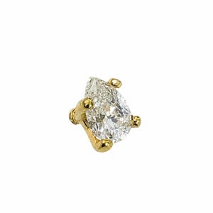 14K massivt guld med päron och naturlig diamant, 4 mm ytstift, certifierad