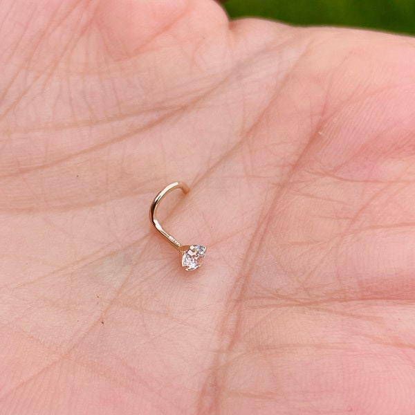 14k Rose Gold Nose Stud Screw 20g 2mm-3mm Round Natural Diamond Nose Jewelry