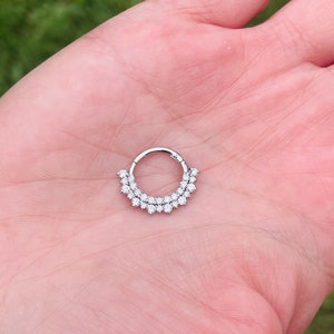 2 Rows Natural Diamonds Seprtum Piercing Ear Daith Helix Clicker Jewelry 14k Solid Gold