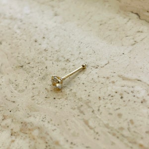 4mm CZ Nose Ring Bone Stud 14K Solid Yellow Gold 20 Gauge