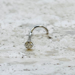 Nose Ring Screw 20g 3mm Round Natural Diamond 14K Solid white Gold